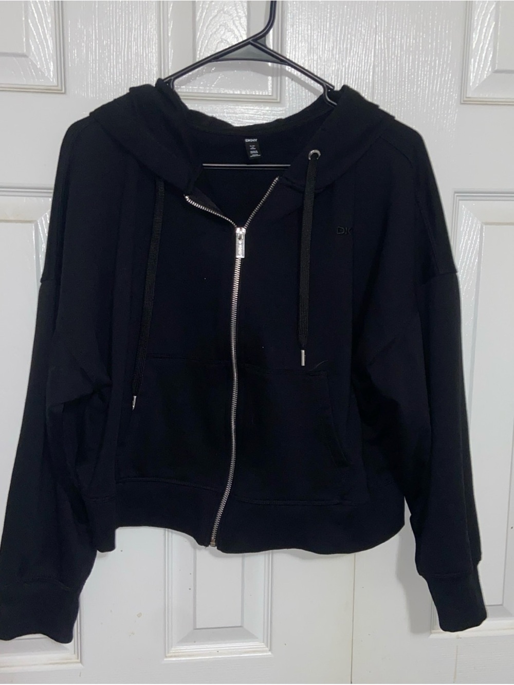 DKNY Black Zip-Front Bomber Hoodie